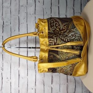 Isabella Fiore Gold and Brown Tapestry Shoulder Bag